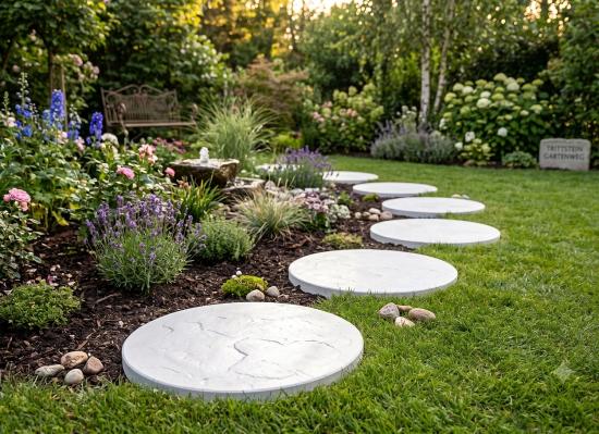 Runde Betonplatten 46cm Gartenweg Trittplatten Weißbeton Garten Trittstein Platten