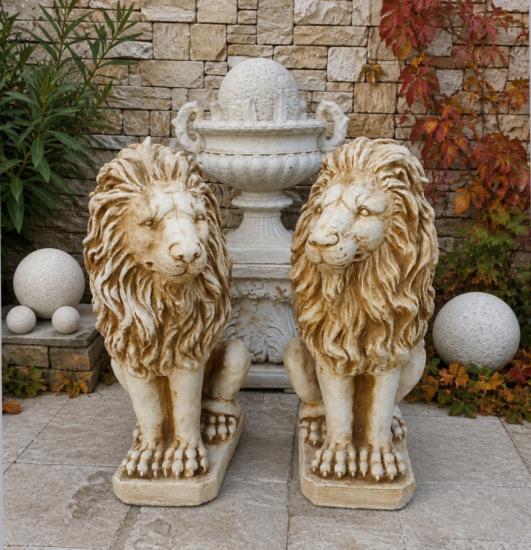 Löwen Gartenfigur Löwenpaar sitzend links rechts Löwenfigur 53cm