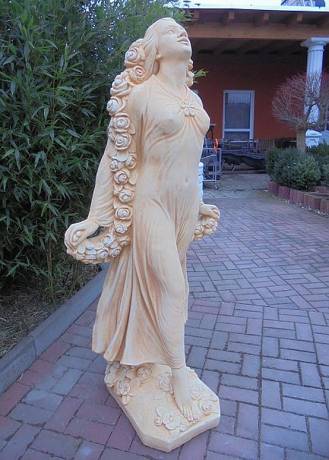 Gartenfigur Rosenmädchen Desiree mit Blumenranke lebensgroße Garten Skulptur Steinfigur 165cm 305kg BAD-10145