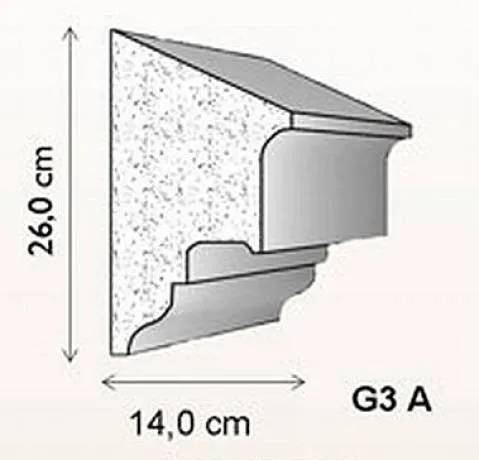 Aussenstuck Gesimsleiste G3A Styroporstuck Profil 260x140mm Baudekore Stuck Fassadenprofil Fassadenstuck 300cm