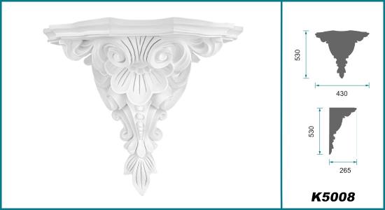 K5008 Florale Wandkonsole als schmuckvolle leichte Konsole aus Polyurethan Hartschaum 530x430mm