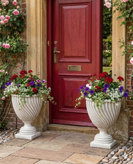 Pflanzvase mit Spiral Rillendekor Blumen Pflanzgefäß aus Beton Steinguss Pflanzkübel 68cm