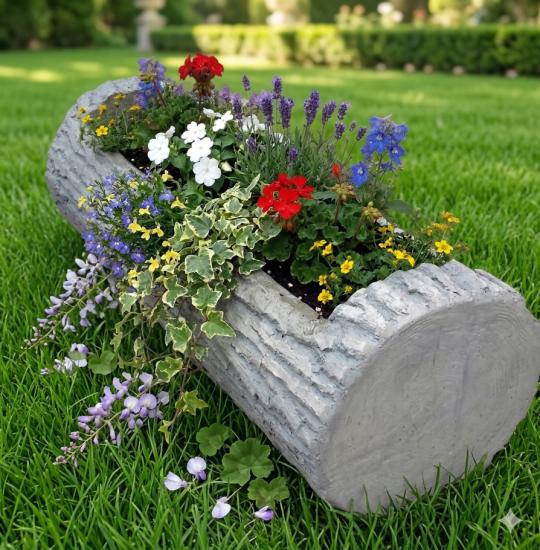 Blumen Pflanzkasten Baumstamm Design Pflanzgefäß Beton Steinguss 93cm