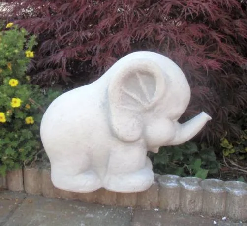 BAD-KP0304 Elefant Bimbo als Gartenfigur aus weißem Beton Steinfigur 35cm 32kg Steinguss Figur