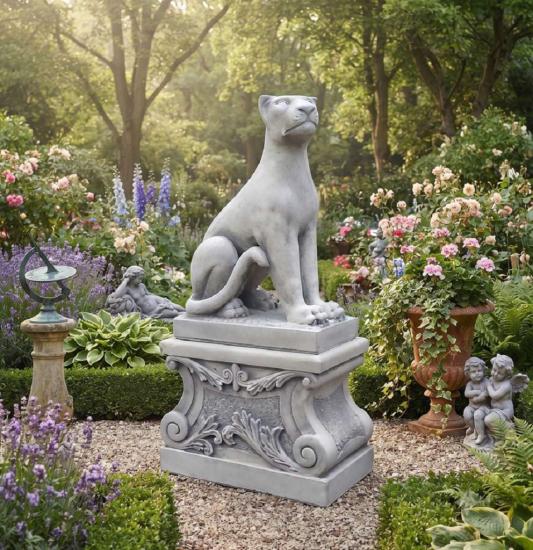 Panther Raubtier Katze Leopard Figur Rechtsblick Gartendekoration Skulpturen mit Sockel