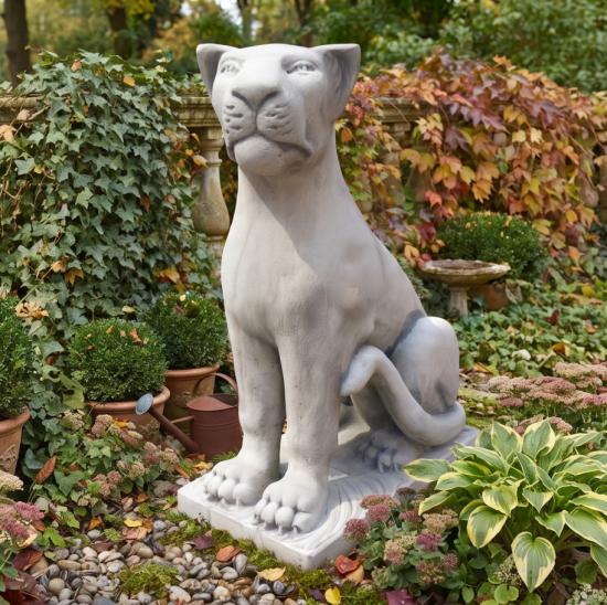 Panther Raubtier Katze Leopard Figur Linksblick Gartendeko Skulptur mit Sockel