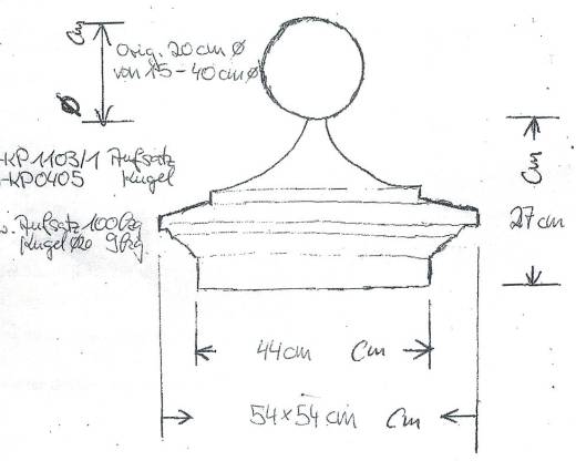 Torpfeiler mit Sockel als Betonpfeiler mit pyramidenförmiger Abdeckplatte mit Kugel Pfeilerkappe ab 173cm BAD-10348