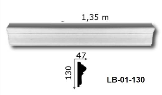 LB-01-130 Betonstuck Profilleiste 130x47mm Fassadenstuck Profile aus massivem Weissbeton 135cm