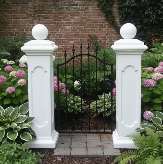 Zaunpfeiler Torpfosten mit Pfeilerplatte Sockel Kugel als Betonpfeiler