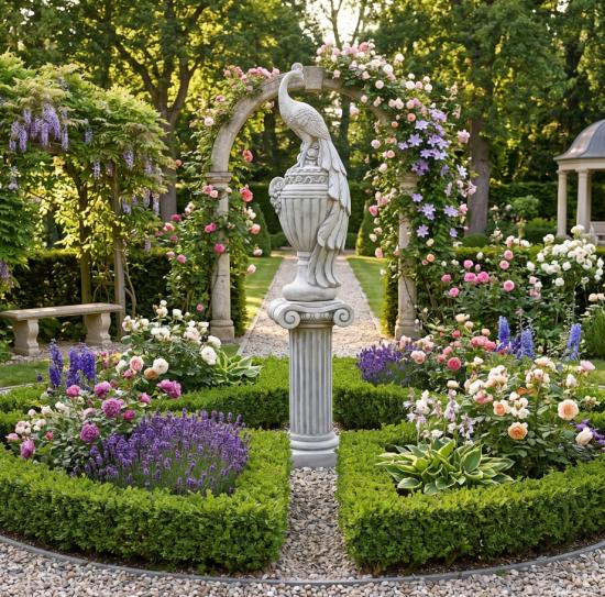 Steinfigur Pfau Statue auf Vase Steinguss Gartendekoration Gartenfigur Skulptur 110cm