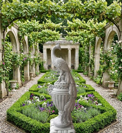 Steinfigur Pfau Statue auf Vase Steinguss Gartendekoration Gartenfigur Skulptur 110cm