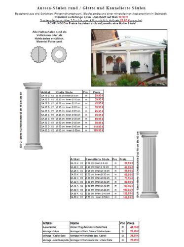 Styropor Säulen Sortiment Halbschalen Elemente