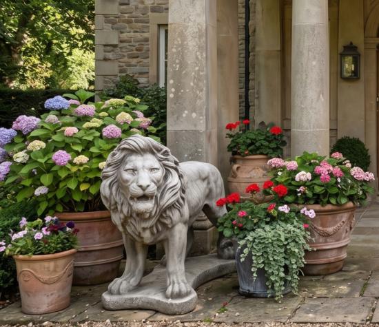 Stehende Löwen Gartenfigur Löwenfigur Torlöwen Beton Steinfigur 75cm 90cm lang