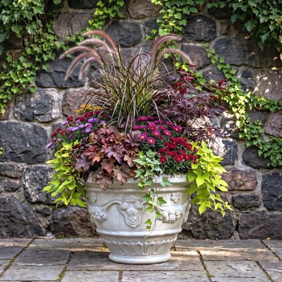 XL Pflanzkübel mit Blumenranke und Wappen Blumenkübel Beton Steinguss 52cm 82kg