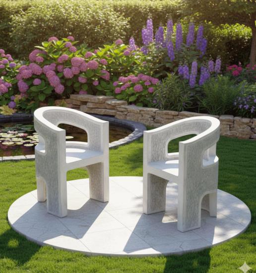 Modern Art Deko Steinsessel in Form einer Flüsterbank massiver Beton als Betonsessel 98cm 200kg Preis je Stück S205005