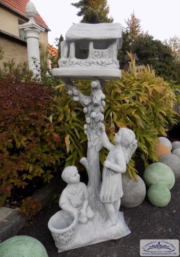 Vogelhaus Steinfigur mit Kinderfiguren Beton Steinguss Gartendekoration 140cm 122kg SA-N1764