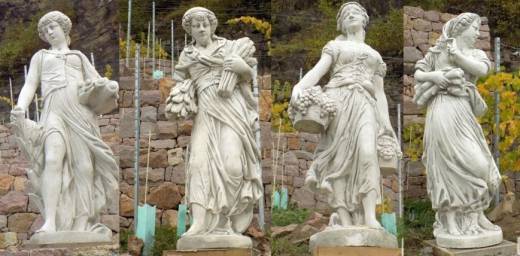 GF-ST-32 Skulpturensammlung Vierjahreszeiten 4 grosse Gartenfiguren je 150cm 200kg Skulpturen antikweisse Steinfiguren