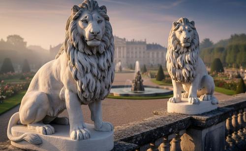 Löwenpaar weiss Gartenfiguren