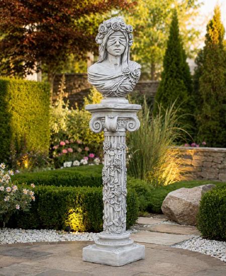 Frauen Skulptur Büste mit Säule Beton Steinfigur Gartendekoraion 130cm 87kg
