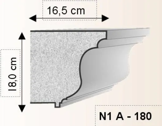 N1A Aussenstuck Traufkanten Profil 180x165mm Fassadenstuck Leiste aus Styroporstuck 300cm