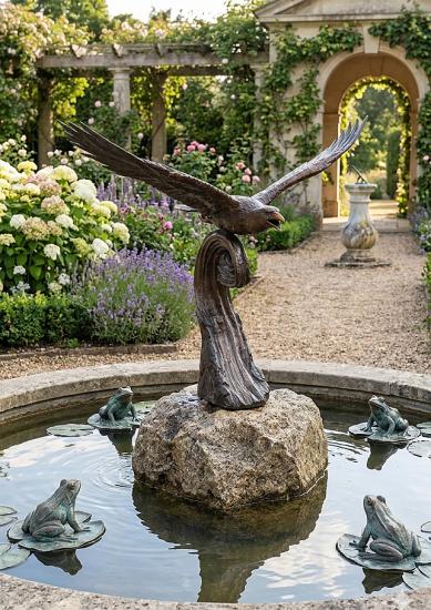 Beeindruckende Bronze Skulptur Adler auf Welle Gartenfigur