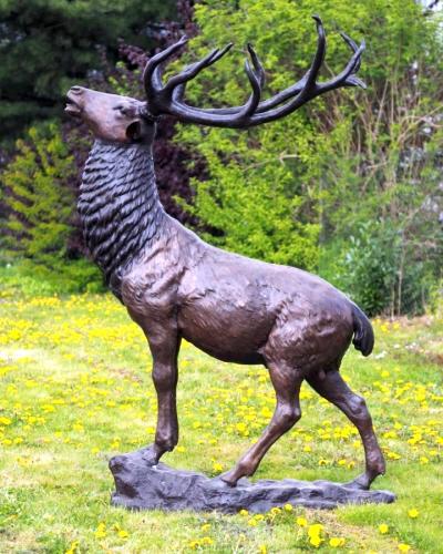 Röhrende Bronze Figur Hirsch Landschaftspark Gartenfigur