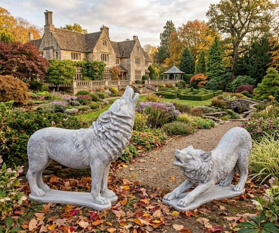 Wölfe Steinfiguren lebensgroße Steinguss Wolffiguren Gartendekoration Tierfiguren 297kg