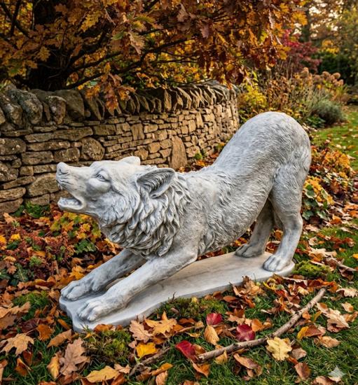 Wolf lebendsgroß Beton Steinguss Figur Gartendekoration Tierfigur Länge 100cm 140kg