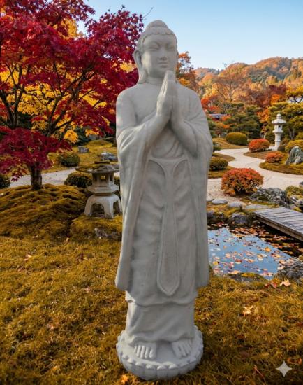 Buddha Mönch Tempelwächter Gartenfigur Steinfigur Steinguss Gartendekoration 115cm