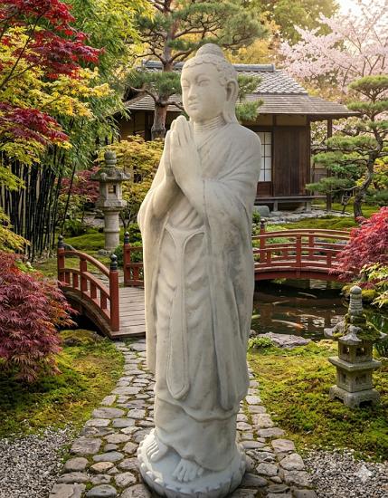 Buddha Mönch Tempelwächter Gartenfigur Steinfigur Steinguss Gartendekoration 115cm