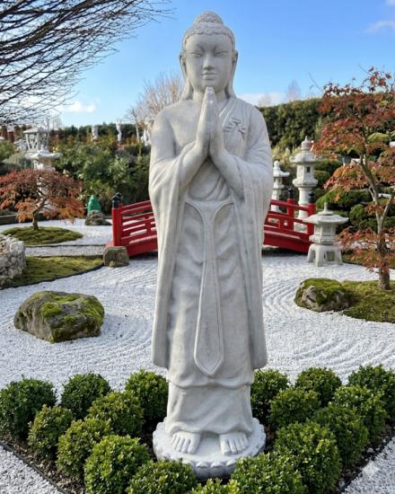 Buddha Mönch Tempelwächter Gartenfigur Steinfigur Steinguss Gartendekoration 115cm