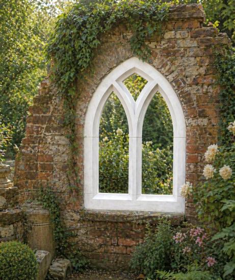 Gotisches Fenster Element für Gartenruine Burgruine Gartendekoration Fassadenstuck Beton Steinguss 119x78cm