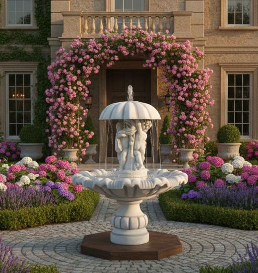 Garten Brunnen mit Regen Schirm