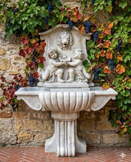 Brunnen mit Engel Figuren und Löwenkopf Antik Stil Gartenbrunnen 163cm 395kg