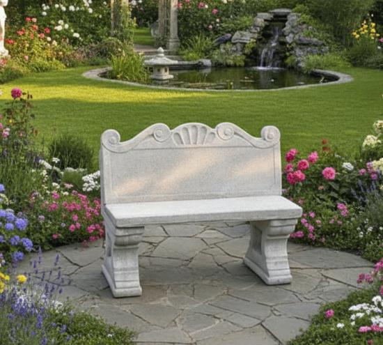 Gartenbank Beton Steinbank mit Lehne Betonmöbel Parkbank 120cm