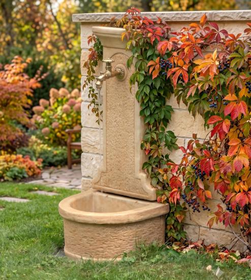 Wandbrunnen Kreta Wasserzapfstelle Wasserzapfsäule als Garten Zapfstelle 94cm 50kg