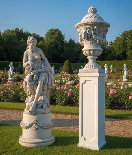 Park Ziervase als Deckelvase mit hohem Pfeiler Sockel Postament