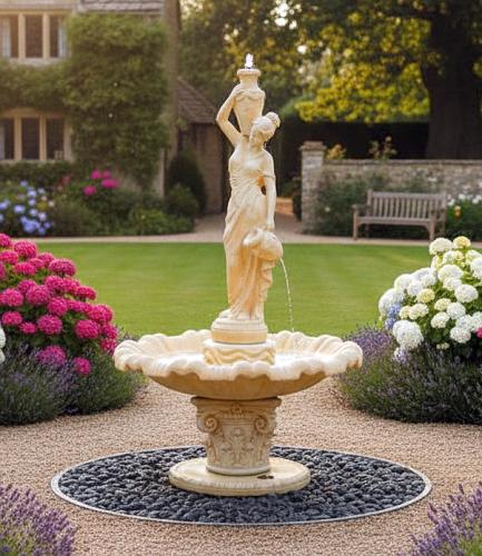 Gartenbrunnen mit Frau Wasserträgerin mit Krug Standbrunnen