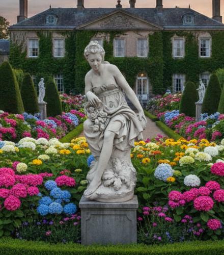 Gartenfigur Blumenstreumädchen mit Füllhorn als Dekoration
