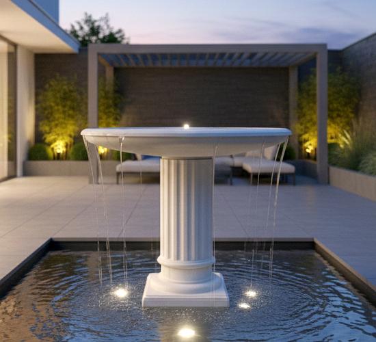 wasserschale auf säule garten deko brunnen