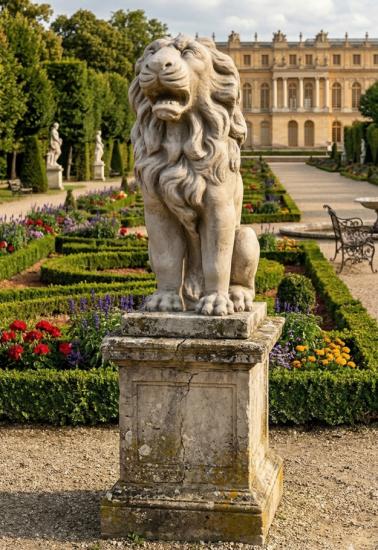 Löwenfigur gerader Blick sitzende Torlöwen Gartende Dekoration Steinfigur
