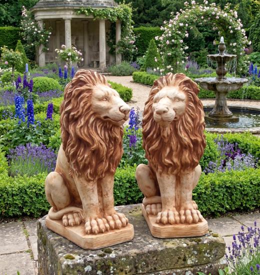 Löwen Gartenfigur sitzendes Löwenpärchen links rechts Löwenfigur 53cm