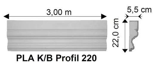 PLA Profil 220 Profil für Pilaster und eckige Säulen als Sockel und Kapitell als Stangenprofil 300cm