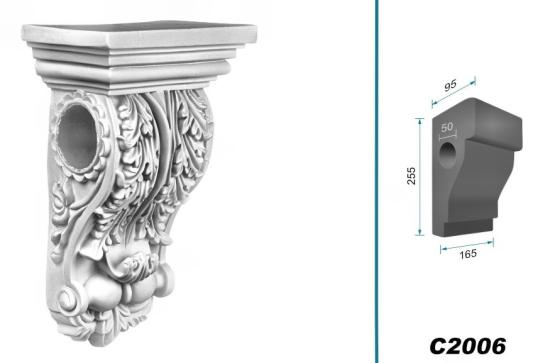 C2006 Schmuck Wandkonsole mit Loch für Vorhang Stange als leichte Konsole aus Polyurethan Hartschaum 255x165mm