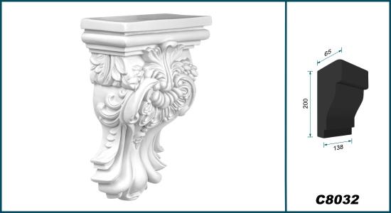 C8032 Schmuck Wandkonsole als Regalkonsole leichte Konsole aus Polyurethan Hartschaum 138x200mm