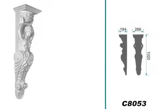 C8053 Karyatiden Wandkonsole als Kamin oder Regalkonsole leichter Polyurethan Hartschaum 1020x266mm