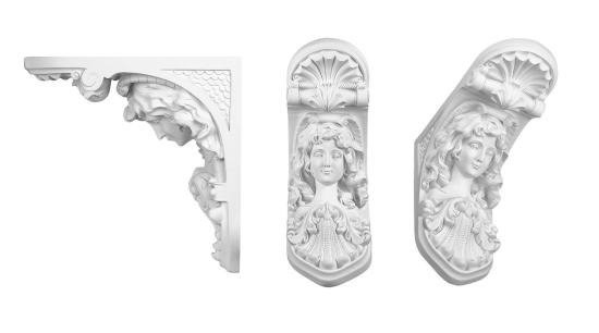 C8066 Schmuck Wandkonsole als Regalkonsole leichte Konsole aus Polyurethan Hartschaum mit Frauen Kopf 254x127mm