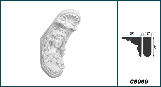 C8066 Schmuck Wandkonsole als Regalkonsole leichte Konsole aus Polyurethan Hartschaum mit Frauen Kopf 254x127mm