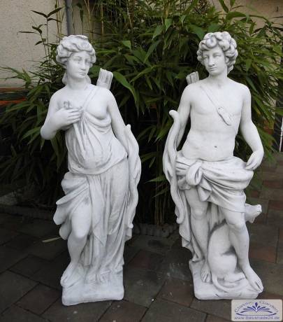 Gartenfiguren Diana und Apollon mit Pfeil und Bogen Steinfiguren aus Weißbeton Steinguss Figuren 140cm 334kg S249 S126