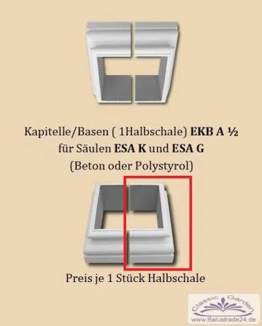 Kapitell Basis EKBA45cm U-Halbschale auf Styroporbasis für eckige Säulen Verkleidung 1Stück